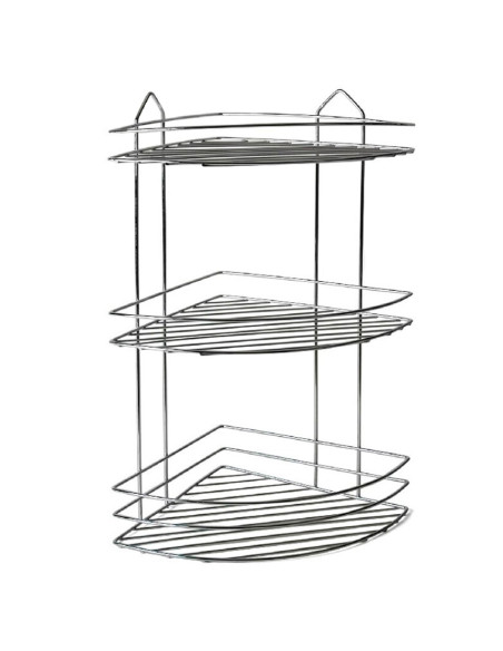 Tradineur - Estantería rinconera de baño, metal cromado, 3 niveles, organizador de productos de aseo, higiene, pared, ducha, inc