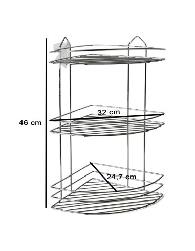 Tradineur - Estantería rinconera de baño, metal cromado, 3 niveles, organizador de productos de aseo, higiene, pared, ducha, inc