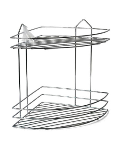 Tradineur - Estantería rinconera de baño, metal cromado, 2 niveles, organizador de productos de aseo, higiene, pared, ducha, inc