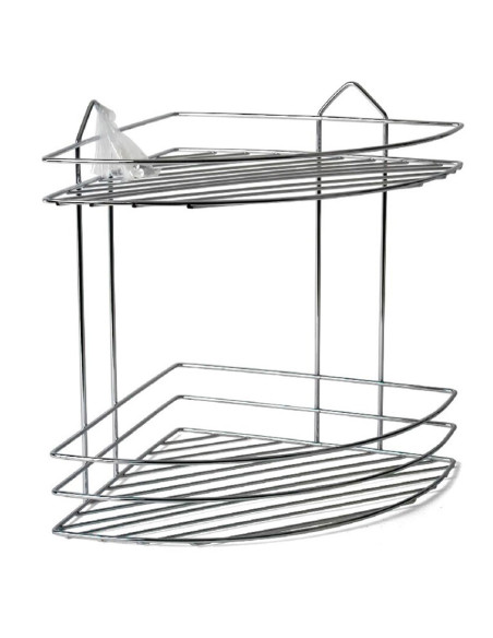Tradineur - Estantería rinconera de baño, metal cromado, 2 niveles, organizador de productos de aseo, higiene, pared, ducha, inc