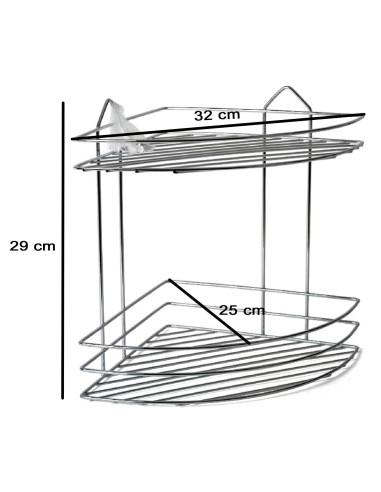 Tradineur - Estantería rinconera de baño, metal cromado, 2 niveles, organizador de productos de aseo, higiene, pared, ducha, inc