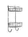 Tradineur - Estantería rinconera de baño, metal cromado, 2 niveles y ganchos, organizador de productos de aseo, higiene, pared,