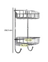 Tradineur - Estantería rinconera de baño, metal cromado, 2 niveles y ganchos, organizador de productos de aseo, higiene, pared,