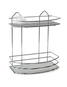 Tradineur - Estantería de baño, metal cromado, 2 niveles, organizador de productos de aseo, higiene, pared, ducha, incluye torni