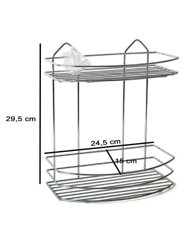 Tradineur - Estantería de baño, metal cromado, 2 niveles, organizador de productos de aseo, higiene, pared, ducha, incluye torni