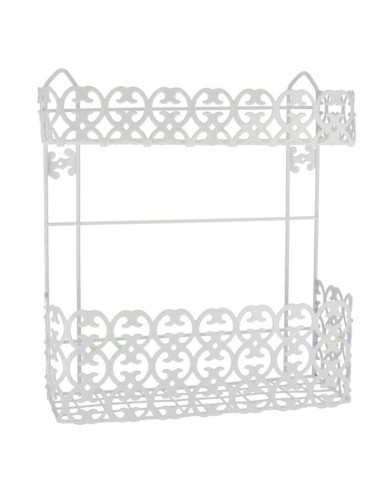 Tradineur - Estantería de baño, metal, 2 niveles, organizador de productos de aseo, higiene, pared, ducha (Blanco - 34 x 30,5 x