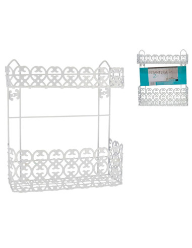 Tradineur - Estantería de baño, metal, 2 niveles, organizador de productos de aseo, higiene, pared, ducha (Blanco - 34 x 30,5 x