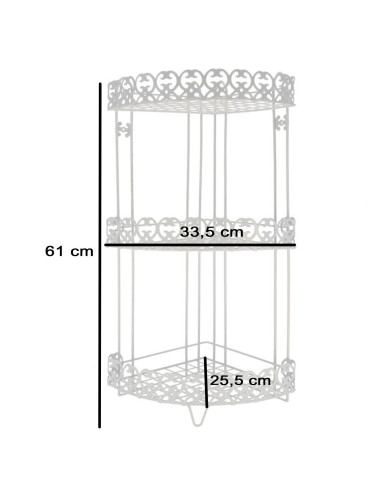 Tradineur - Estantería rinconera de baño, metal, 3 niveles, organizador de productos de aseo, higiene, pared, ducha (Blanco - 61