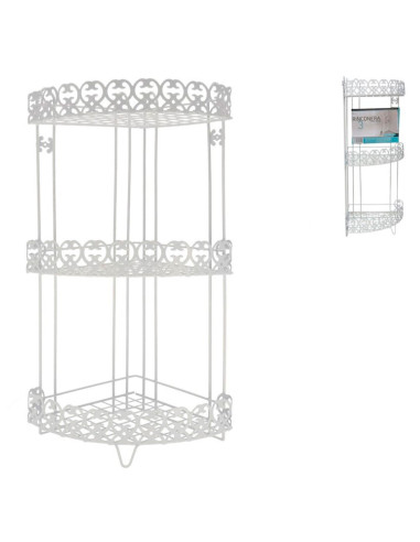 Tradineur - Estantería rinconera de baño, metal, 3 niveles, organizador de productos de aseo, higiene, pared, ducha (Blanco - 61