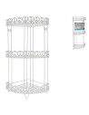Tradineur - Estantería rinconera de baño, metal, 3 niveles, organizador de productos de aseo, higiene, pared, ducha (Blanco - 61
