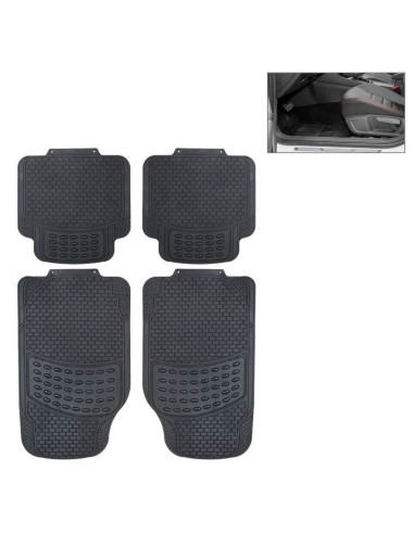 Tradineur - Set de 4 alfombrillas de goma universales para coche, alfombras delanteras y traseras flexibles para vehículos, resi