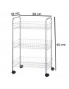 Tradineur - Carrito verdulero de cocina metálico con ruedas, 3 niveles, estantería para almacenamiento de frutas, verduras (Gris
