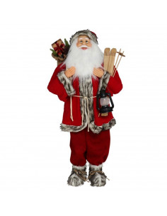 Tradineur - Figura de Papá Noel con esquís, poliéster y plástico, Santa Claus de pie, decoración festiva, adornos Navidad, escap