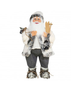 Tradineur - Figura de Papá Noel con esquís, poliéster y plástico, Santa Claus de pie, decoración festiva, adornos Navidad, escap