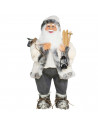 Tradineur - Figura de Papá Noel con esquís, poliéster y plástico, Santa Claus de pie, decoración festiva, adornos Navidad, escap