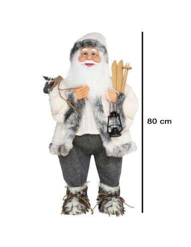 Tradineur - Figura de Papá Noel con esquís, poliéster y plástico, Santa Claus de pie, decoración festiva, adornos Navidad, escap