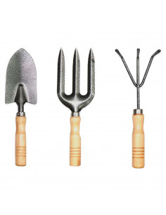 Tradineur - Set de 3 mini herramientas de jardín con mango de madera, quitar malas hierbas, huerto, cultivos, jardinería, fácil