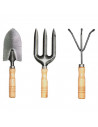 Tradineur - Set de 3 mini herramientas de jardín con mango de madera, quitar malas hierbas, huerto, cultivos, jardinería, fácil