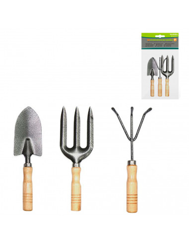 Tradineur - Set de 3 mini herramientas de jardín con mango de madera, quitar malas hierbas, huerto, cultivos, jardinería, fácil