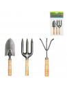 Tradineur - Set de 3 mini herramientas de jardín con mango de madera, quitar malas hierbas, huerto, cultivos, jardinería, fácil
