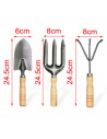 Tradineur - Set de 3 mini herramientas de jardín con mango de madera, quitar malas hierbas, huerto, cultivos, jardinería, fácil