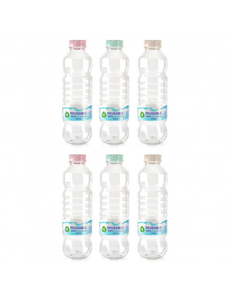 Tradineur - Pack de 6 Botellas de Almacenamiento - Capacidad: 775 ml - Apto para almacenamiento de almientos - Ø 7 x 24 cm