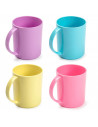 Tradineur - Pack de 4 Tazas Mug - Fabricado en Plástico - Capacidad 350 ml - Apto para microondas y congelador - 11 x 9,7 x 8 cm