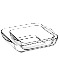 Tradineur - Set de 2 bandejas cuadradas para horno, vidrio borosilicato, molde, fuente transparente, lasaña, aptas para microond