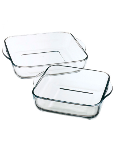 Tradineur - Set de 2 bandejas cuadradas para horno, vidrio borosilicato, molde, fuente transparente, lasaña, aptas para microond