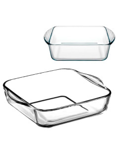 Tradineur - Set de 2 bandejas cuadradas para horno, vidrio borosilicato, fuente, molde transparente, lasaña, aptas para microond