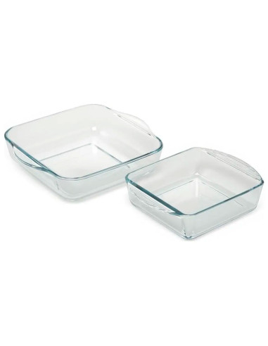 Tradineur - Set de 2 bandejas cuadradas para horno, vidrio borosilicato, fuente, molde transparente, lasaña, aptas para microond
