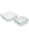 Tradineur - Set de 2 bandejas cuadradas para horno, vidrio borosilicato, fuente, molde transparente, lasaña, aptas para microond