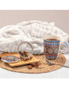 Tradineur - Taza para té, infusiones, incluye filtro y tapa, cerámica y acero inoxidable, mantiene caliente la infusión, regalo