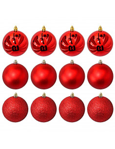 Tradineur - Pack de 12 Bolas de Navidad Modelos surtidos - Fabricado en Plástico - Cordón Dorado - Decoración de Navidad - Ø 6 c