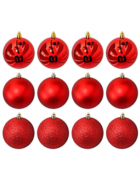 Tradineur - Pack de 12 Bolas de Navidad Modelos surtidos - Fabricado en Plástico - Cordón Dorado - Decoración de Navidad - Ø 6 c Tradineur - Pack de 12 Bolas de Navidad Modelos surtidos - Fabricado en Plástico - Cordón Dorado - Decoración de Navidad - Ø 6 c