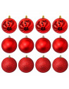 Tradineur - Pack de 12 Bolas de Navidad Modelos surtidos - Fabricado en Plástico - Cordón Dorado - Decoración de Navidad - Ø 6 c