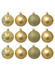 Tradineur - Pack de 12 Bolas de Navidad Modelos surtidos - Fabricado en Plástico - Cordón Dorado - Decoración de Navidad - Ø 6 c
