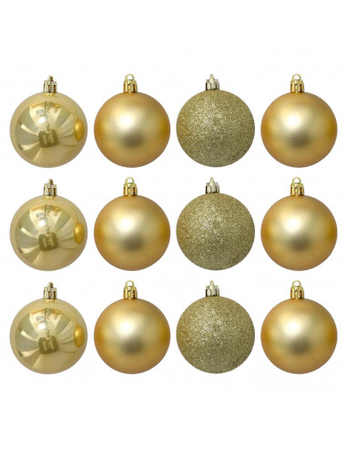 Tradineur - Pack de 12 Bolas de Navidad Modelos surtidos - Fabricado en Plástico - Cordón Dorado - Decoración de Navidad - Ø 6 c