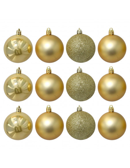 Tradineur - Pack de 12 Bolas de Navidad Modelos surtidos - Fabricado en Plástico - Cordón Dorado - Decoración de Navidad - Ø 6 c