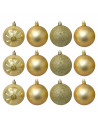 Tradineur - Pack de 12 Bolas de Navidad Modelos surtidos - Fabricado en Plástico - Cordón Dorado - Decoración de Navidad - Ø 6 c