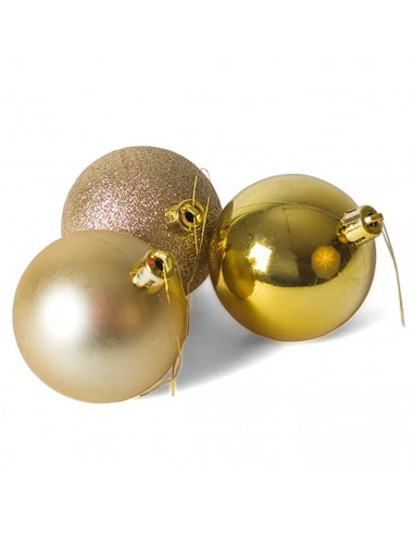 Tradineur - Pack de 12 Bolas de Navidad Modelos surtidos - Fabricado en Plástico - Cordón Dorado - Decoración de Navidad - Ø 6 c