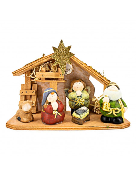 Tradineur - Conjunto de 5 figuras de nacimiento Naif con luz LED - Figura decorativa divertida para nacimiento, navidad, decorac