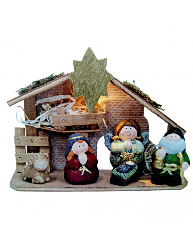 Tradineur - Conjunto de 5 figuras de nacimiento Naif con luz LED - Figura decorativa divertida para nacimiento, navidad, decorac