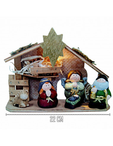 Tradineur - Conjunto de 5 figuras de nacimiento Naif con luz LED - Figura decorativa divertida para nacimiento, navidad, decorac