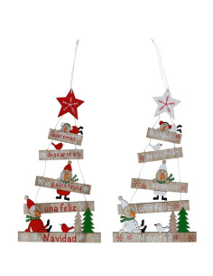 Tradineur - Pack de 2 Colgantes para árbol de Navidad - Fabricado en Madera - Frase grabada en letrero - 24,5 x 13,5 x 0,5 cm -
