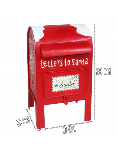 Tradineur - Buzón Americano Navideño - Diseño nevado - Fabricado en Plástico - Figura decorativa - 28 x 16 x 17 cm - Color Rojo