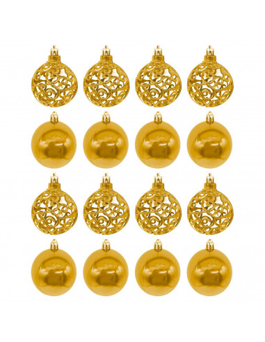 Tradineur - Pack de 16 Bolas de Navidad con diseño de giros - Plástico - Cordón Dorado - Decoración de Navidad - Ø 6 cm - Color