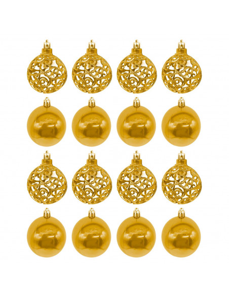 Tradineur - Pack de 16 Bolas de Navidad con diseño de giros - Plástico - Cordón Dorado - Decoración de Navidad - Ø 6 cm - Color Tradineur - Pack de 16 Bolas de Navidad con diseño de giros - Plástico - Cordón Dorado - Decoración de Navidad - Ø 6 cm - Color