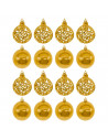 Tradineur - Pack de 16 Bolas de Navidad con diseño de giros - Plástico - Cordón Dorado - Decoración de Navidad - Ø 6 cm - Color
