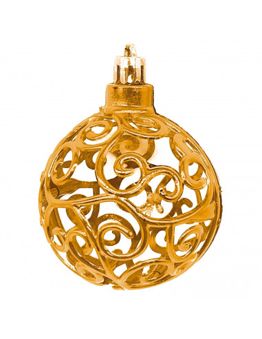 Tradineur - Pack de 16 Bolas de Navidad con diseño de giros - Plástico - Cordón Dorado - Decoración de Navidad - Ø 6 cm - Color